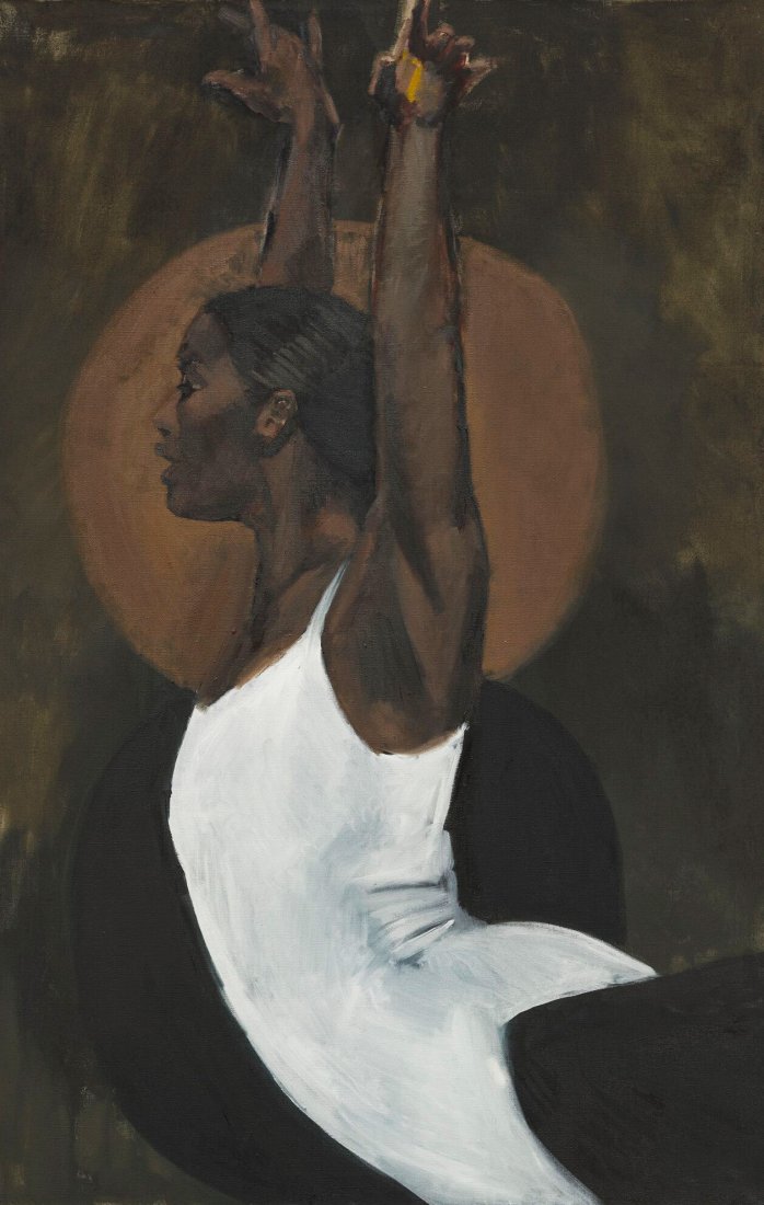 Lynette Yiadom-Boakye Light of The Lit Wick, 2017 Huile sur lin 202 × 132 × 6,5 cm (avec cadre) Pinault Collection © Lynette Yiadom-Boakye Courtesy de l'artiste, Corvi-Mora (Londres) et Jack Shainman (New York)